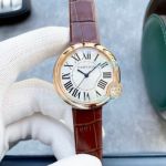 Replica Cartier Ballon Blanc de White Dial Rose Gold Case Brown Leather Watch 36mm